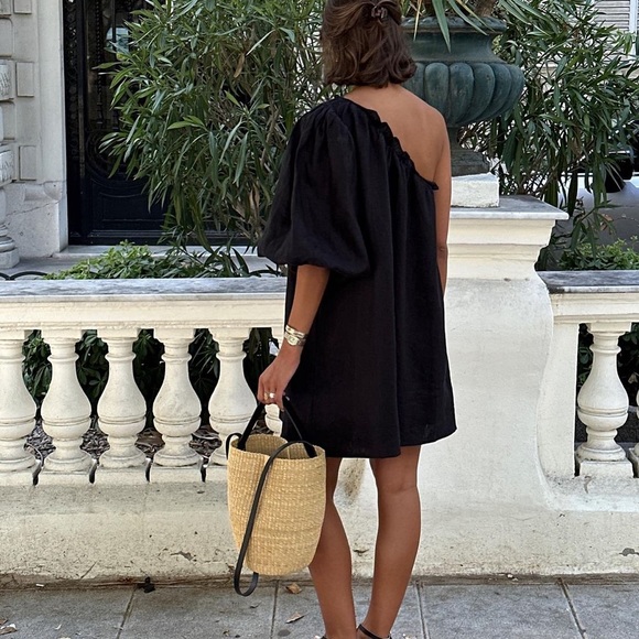 Posse Dresses & Skirts - Posse Mila One Shoulder Linen Mini Dress